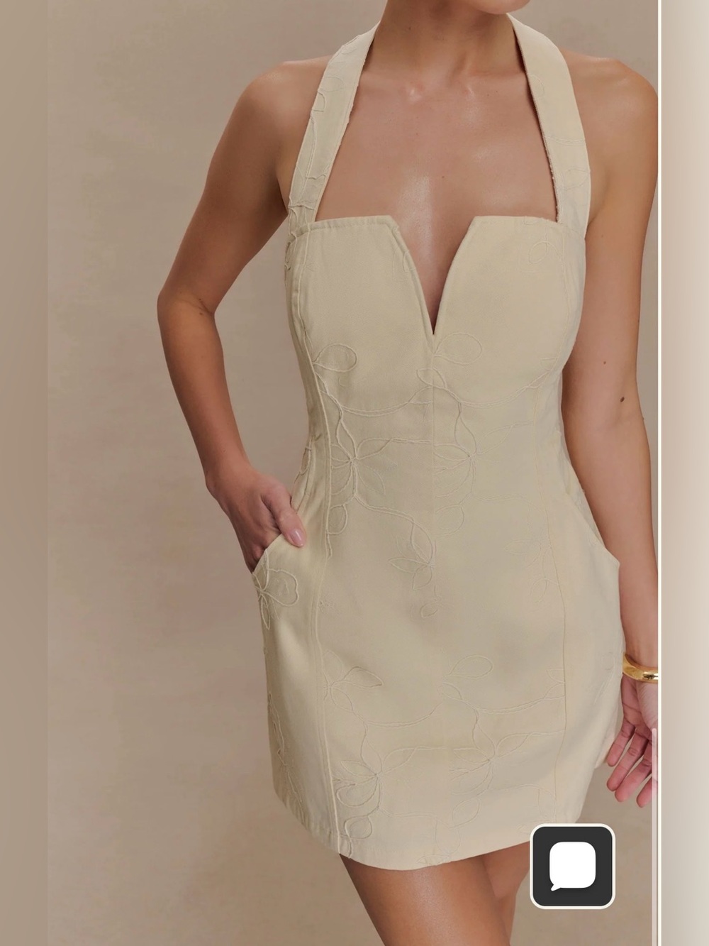 Meshki  Ebony Embroidered Denim Mini Dress - Cream Size XS NWT  MSRP $125
